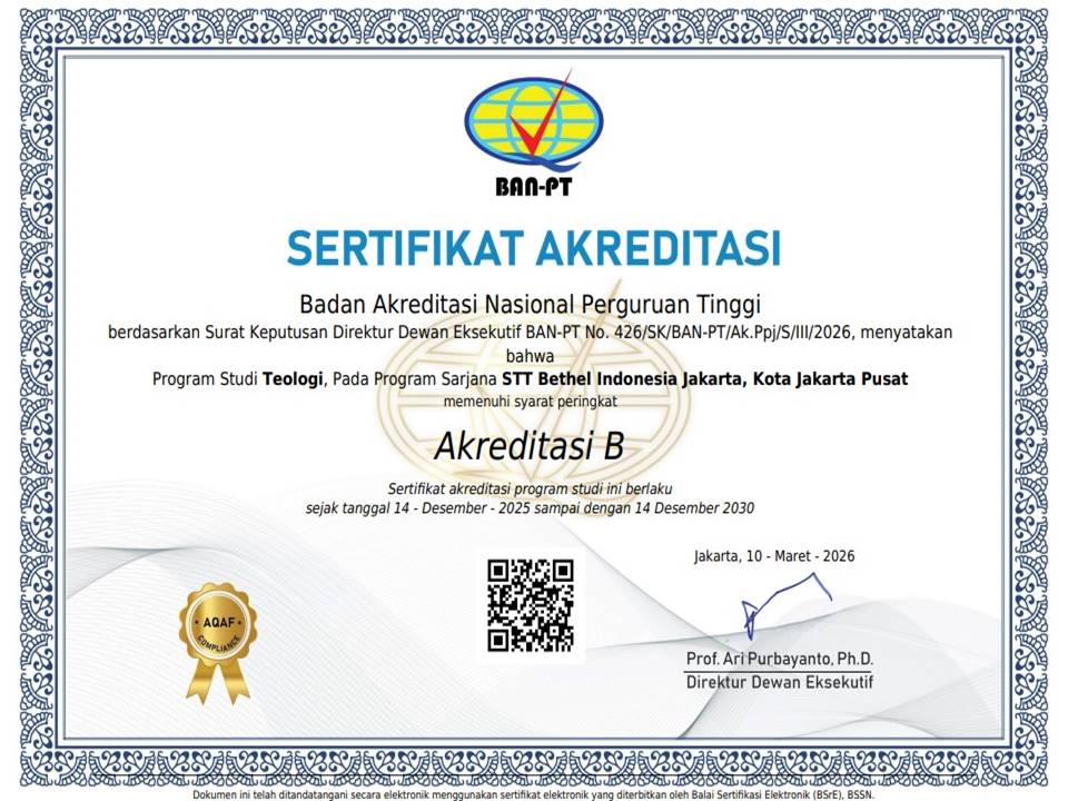 LEGALITAS PROGRAM STUDI SARJANA TEOLOGI SEKOLAH TINGGI TEOLOGI BETHEL INDONESIA