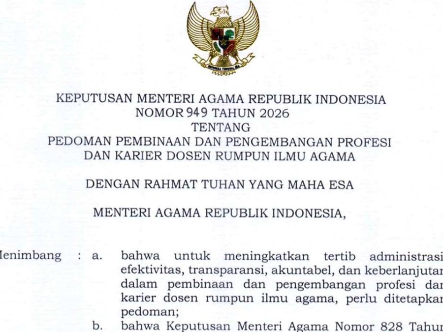 KEPUTUSAN MENTERI AGAMA REPUBLIK INDONESIA NOMOR 949 TAHUN 2026 TENTANG PEDOMAN PEMBINAAN DAN PENGEMBANGAN PROFESI DAN KARIER DOSEN RUMPUN ILMU AGAMA